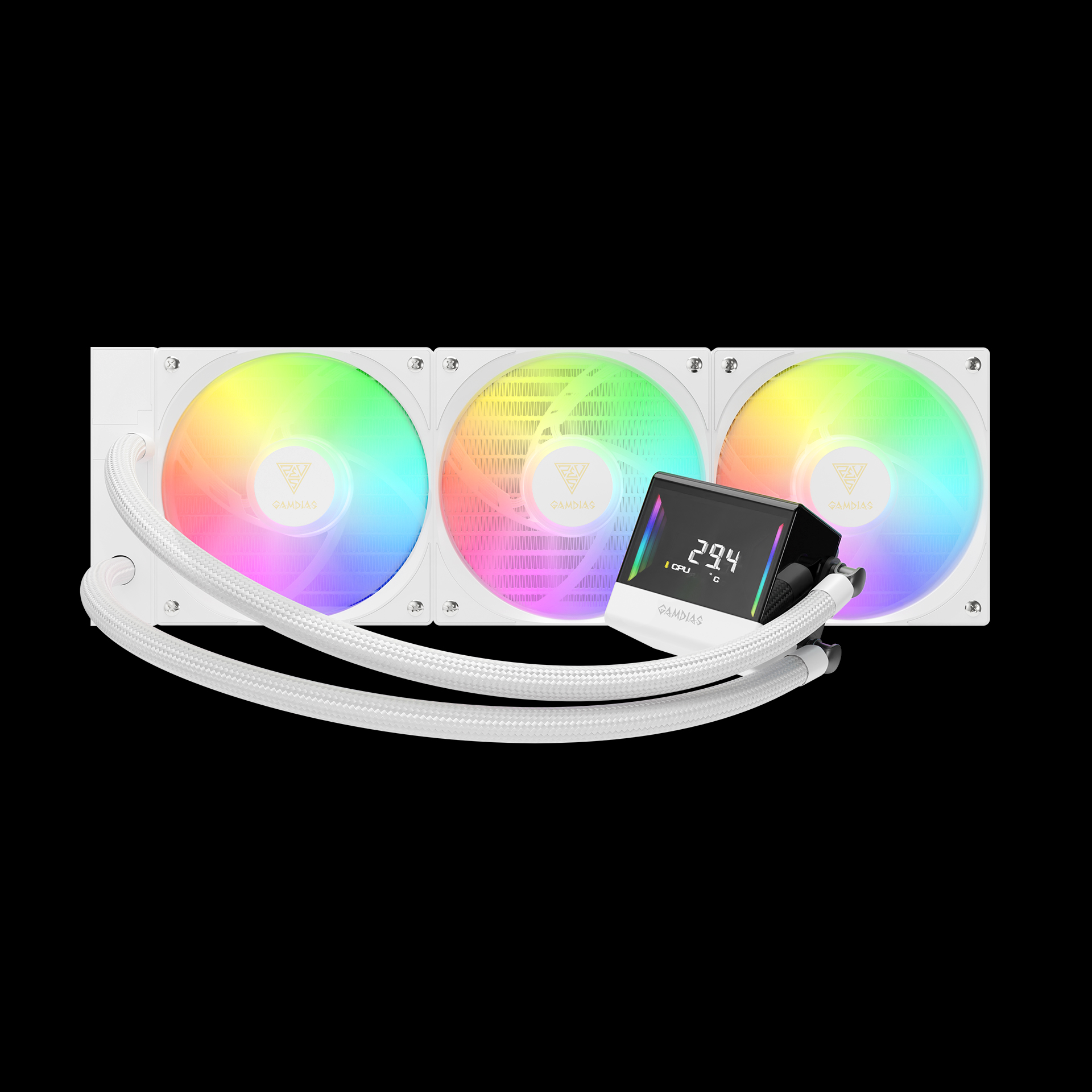 GAMDIAS CHIONE E4-360 AIO Digital Display Infinity Mirror Liquid Cooler - White GAMDIAS CHIONE E4-360 AIO Digital Display Infinity Mirror Liquid Cooler - White